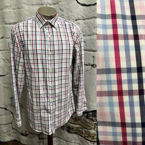 Banana Republic Grant Fit Non-Iron Multicolor‎ Plaid Shirt Blue Black Magenta